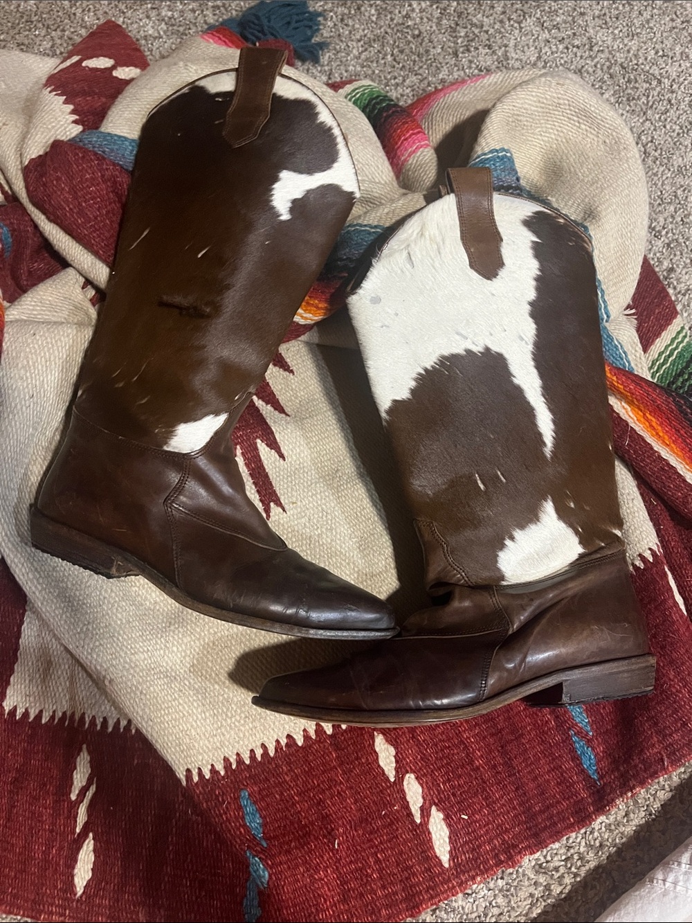 Joan & David Brown Leather and White Cowhide Cowboy Boots